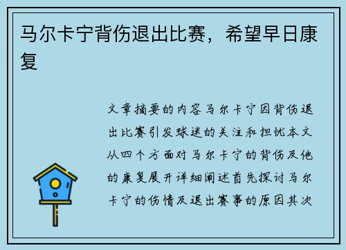 马尔卡宁背伤退出比赛，希望早日康复